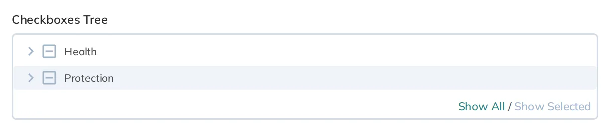 A form input with a nested tree of multiple parent and child checkboxes.