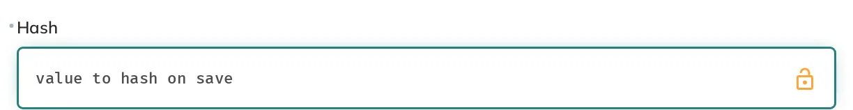 Form text input. Value is "value to hash on save"