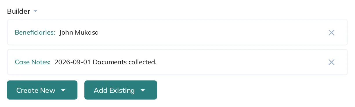 A form interface that allows users to create a relationship from the current item by selecting different items from multiple, distinct Collections.