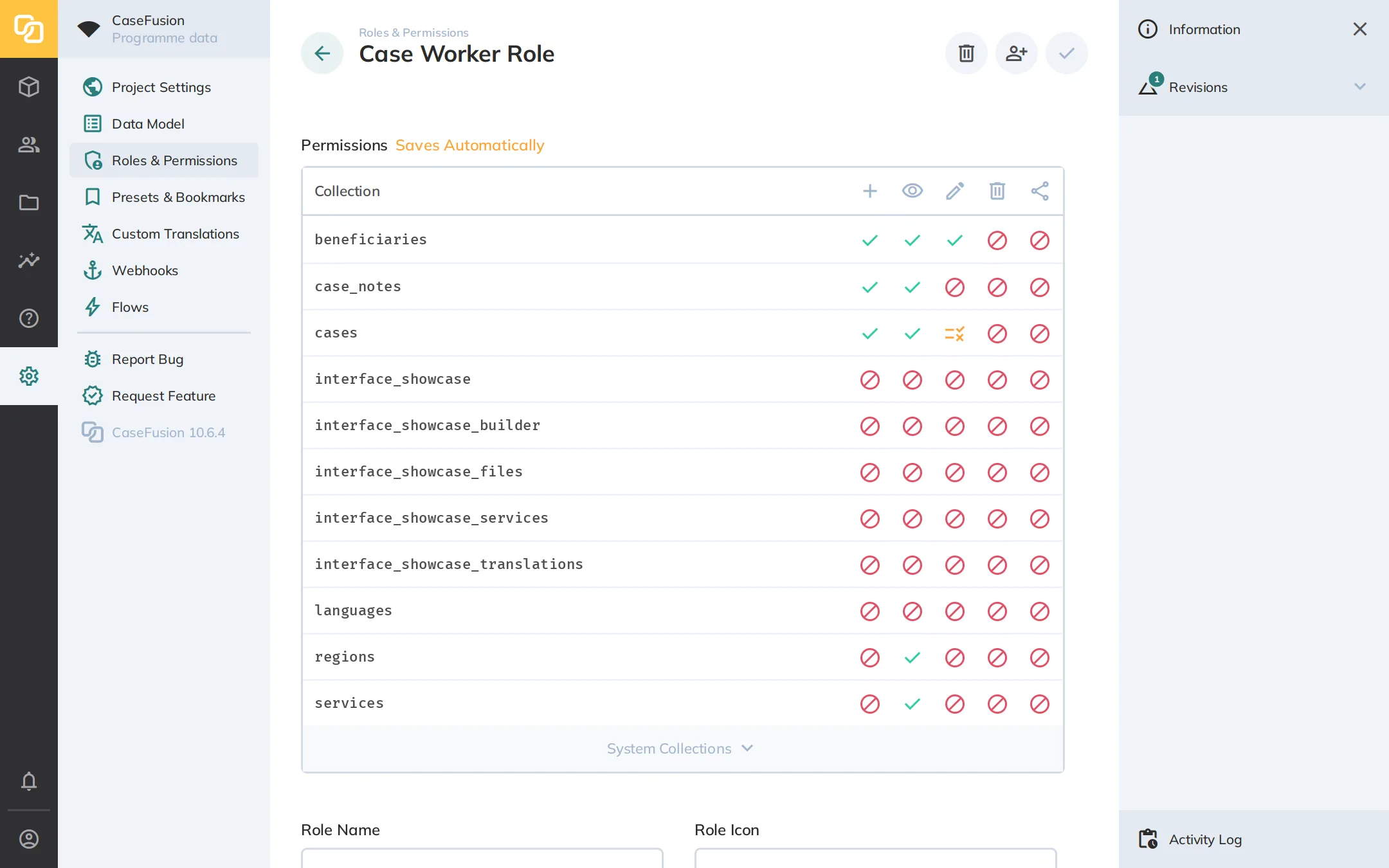 Roles in the CaseFusion Data Studio