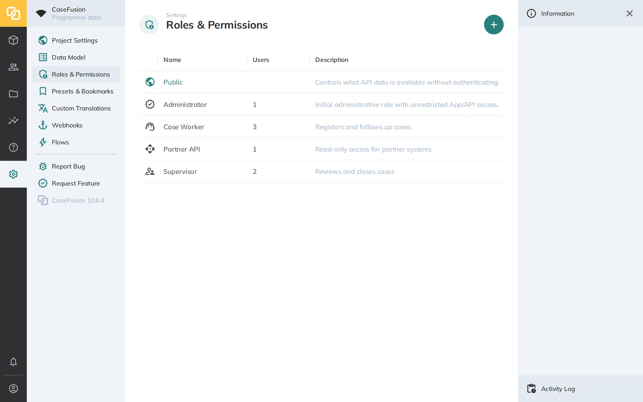 Roles in the CaseFusion Data Studio
