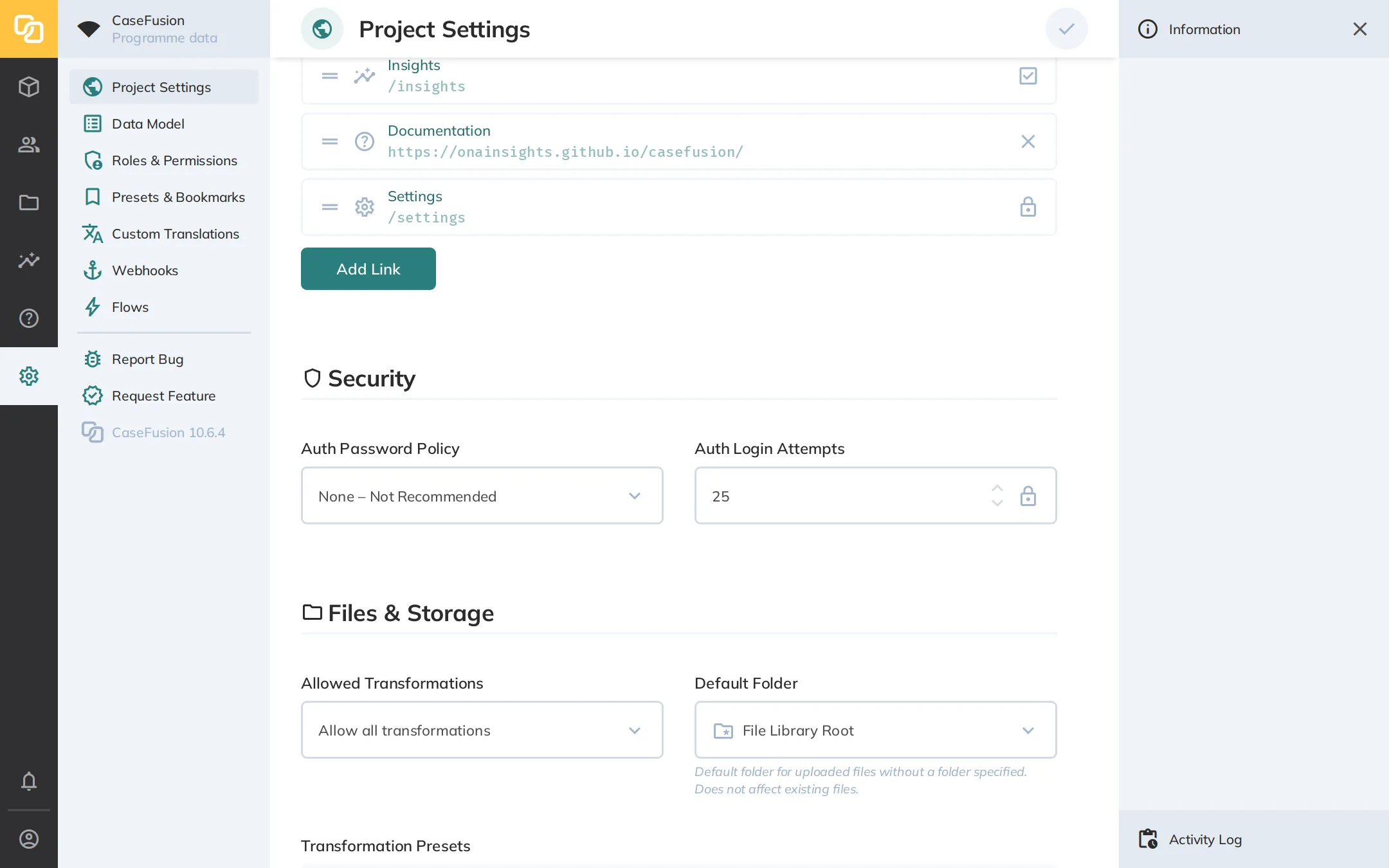 How to Configure Security in Project Settings