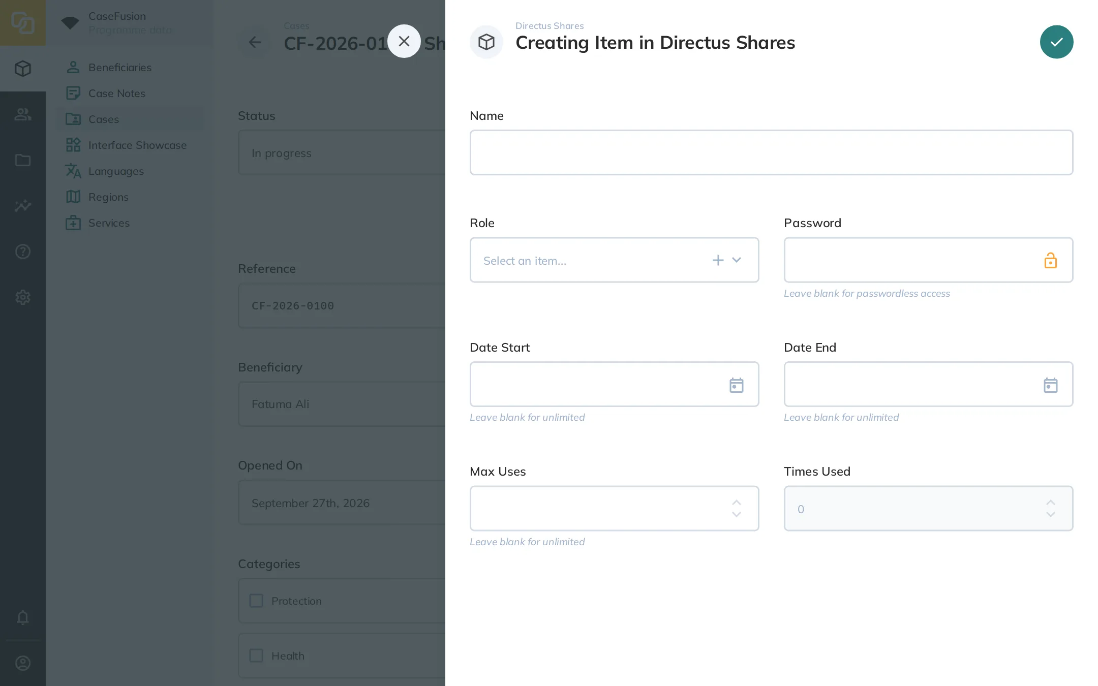 Select Role for Share