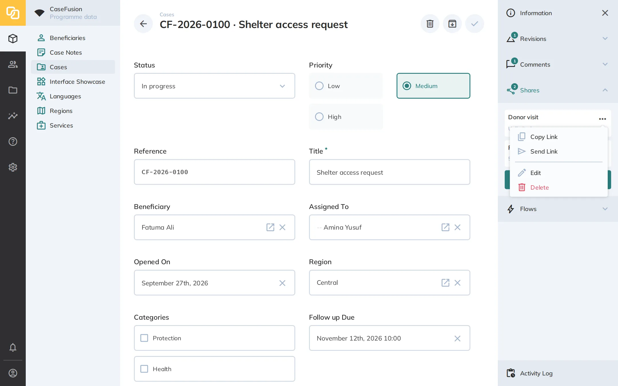 Share Options Menu