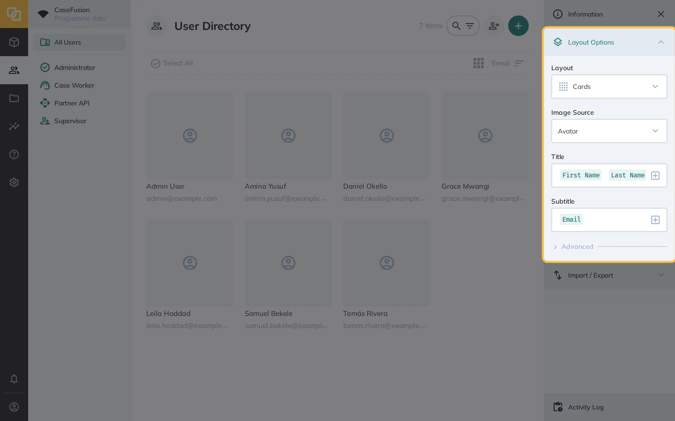 User Directory Layout Options